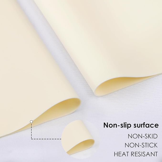 Extra Large Placemat, Food-Grade Flexible Silicone Mat Kids Non-Slip Dinner Placemat Waterproof Heat Insulation Countertop Protector Silicone Pastry Rolling Dough Mats 27.6 x 16''Beige
