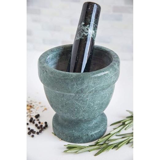 Fox Run Marble Mortar and Pestle, Green, 4" | Designed For Efficient Grinding Of Spices & Herbs | Natural Marble Mortar & Pestle Set | Beautiful Small Green Spice Grinder