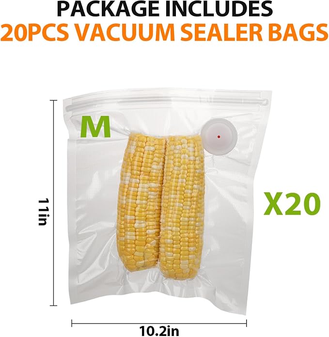 20 PCS Vacuum Sealer Bags for Food, BPA-Free Reusable Vacuum Zipper Bags with Upgraded Air Valve, Sous Vide & Meal Prep Vacuum Storage Bags, Compatible with Handheld & External Vacuum Sealer Machines