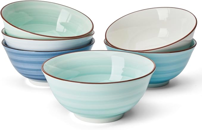 Sweese 10 oz Ceramic Bowls Set of 6, Blue Cereal Bowls for Yogurt, Fruit, Dessert, Oatmeal and Snacks, Stackable Small Serving Bowls for Breakfast and Everyday Use