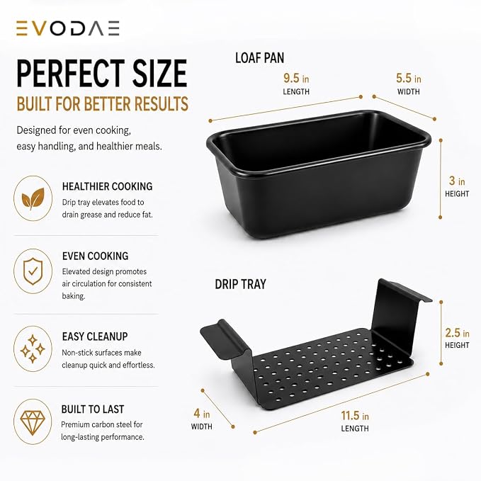 Meat Loaf Pan with Drain Tray, Nonstick Meatloaf Pan with Insert, Carbon Steel Loaf Pan for Baking Bread, Banana Bread and Meatloaf, Dishwasher Safe, PFAS Free