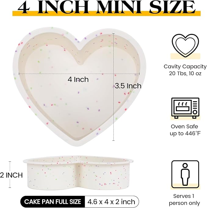 4 Inch Mini Heart Shaped Silicone Cake Pans, Cream, Set of 3 | Nonstick, Easy to Clean, BPA-free, Heat Resistant up to 446℉, Oven Safe, Dishwasher Safe, for Baking