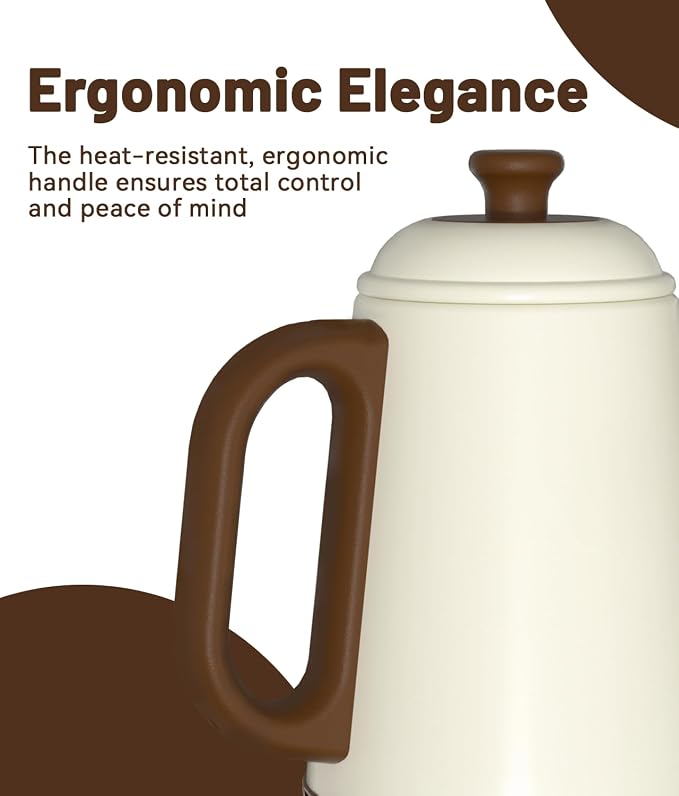 1L Gooseneck Electric Kettle for Pour Over Coffee & Tea | 1000W Fast Heating, Food-Grade Stainless Steel, Auto Shut-Off & Boil-Dry Protection, BPA-Free, White