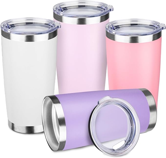 StarSpeed 4 Pack 20oz Stainless Steel Travel Coffee Tumbler,Pink Series | Travel Coffee Mug Bulk,Spill-proof Lid,Double Wall,BPA-free Travel Cups,Insulated Cup Fits Car Cupholders