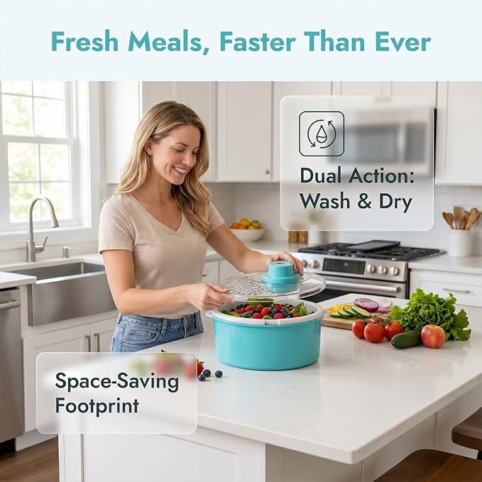 Salad Spinner and Produce Washer, Electric Fruit Cleaner Spinner，Blue-Electric | Fruit Cleaner Bowl with Non-Slip Base, Multifunctional Vegetable Dryer for Washing, Prepping Fruits & Vegetables
