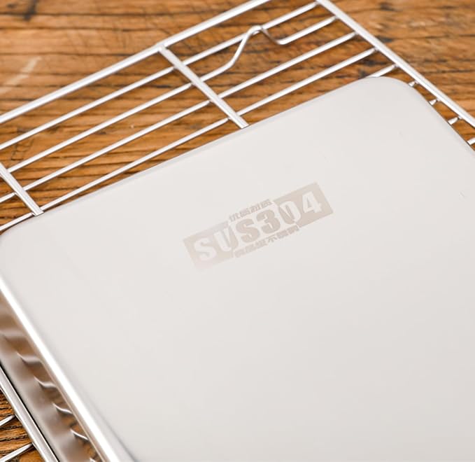 Stainless Steel 304 Baking Sheet Pans 9.3" Cookie Tray Food Serving | Extra Small 1/8 Pan, 2Pack, Deep Tiny Toaster Oven Pan, Dishwasher Safe, No Rust, Reheat Food, 1~2 Person, 9.3 x 6.9 x1.1"