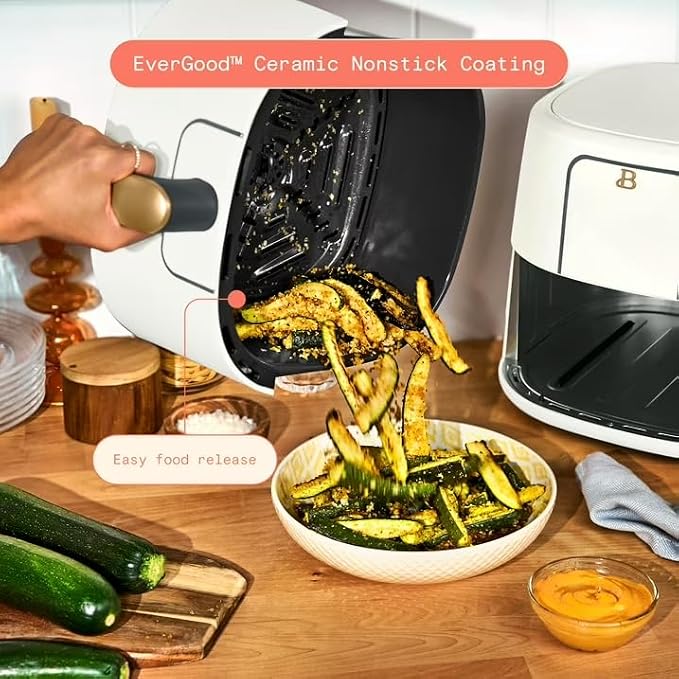 B 6 Quart Digital Air Fryer TurboCrisp Technology, Large Touchscreen Controls, Ceramic Roast Reheat Dehydrate Nonstick, Family Size for 5-7 People (White)