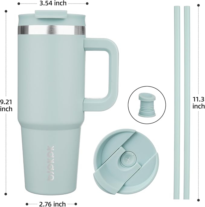 BJPKPK 30 oz Insulated Tumbler with Handle & Straw, Stainless Steel | Double Wall Vacuum Insulation, Leak Proof, BPA Free, Dishwasher Safe, Cupholder Friendly, Travel & Outdoor, Blue Haze