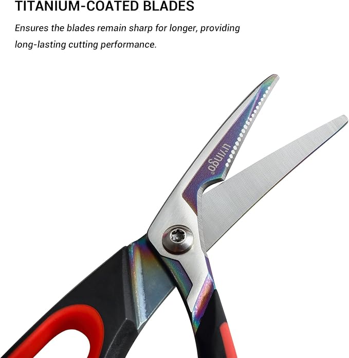 LIVINGO 9.5" Heavy Duty Kitchen Scissors Titanium Coated Poultry Shears | Sharp Stainless Steel Food Scissors with Comfortable Grip and Safety Lock for Cutting Chicken Bones, Meat and Vegetables