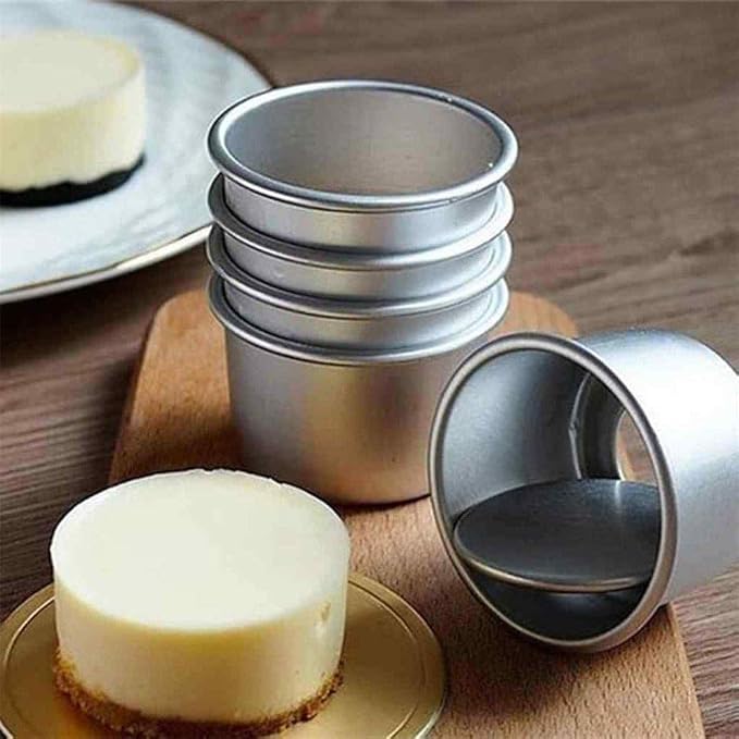 5 Pieces 2Inch Round Mini Cake Pan with Removable Bottom Aluminum Alloy Small Cheesecake Baking Tray Non-Stick Bread Pizza Chiffon Fondant Mold DIY Cooking Tools, Silver