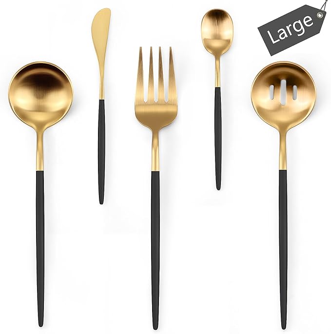Blackgold Serving Utensils Set, 5pc Stainless Steel Serving Spoons | Serving Spoon,10.3’’,Utensils set for Parties,Buffet Serving Utensils,for Party Banquet,Heavy Duty Flatware,Dishwasher Safe