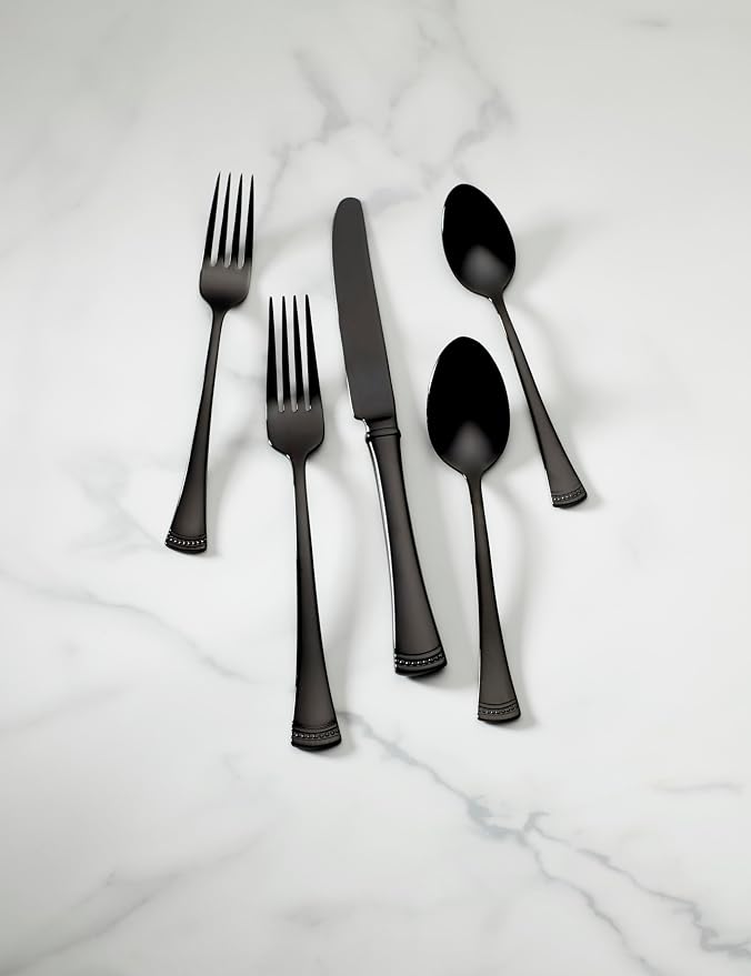 Lenox 893677 Portola Black 20-Piece Flatware Set | black, dishwasher safe | includes knives, forks, and spoons | heavy duty, cutlery set for kitchen and dining, utensil set