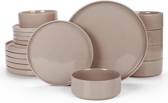 Famiware Nebula Plates and Bowls Sets, 18 Pieces Dinnerware Sets, Dishes Set for 6, Cinnamon Brown | Stoneware Dish Set for 6, Dishwasher and Microwave Safe, Chip and Scratch Resistant