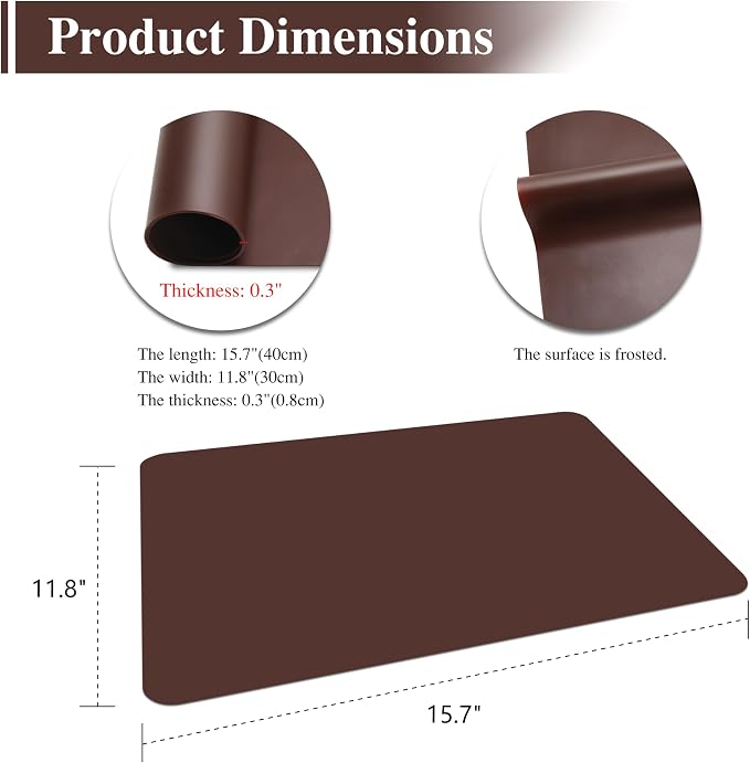 Silicone Table Mat, 2Pcs 15.7"x 11.8"x 0.03" Brown | Silicone Placemats,Silicone Mats for Baking, Kitchen Counter, Jewelry