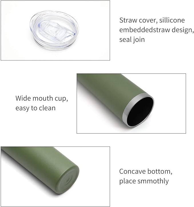 HASLE OUTFITTERS 20 oz Skinny Tumblers Bulk Set, Stainless Steel Insulated Slim Tumblers with Lids, Reusable Double Wall Travel Coffee Mugs, Durable Powder Coated Travel Water Cups(Army Green, 12)