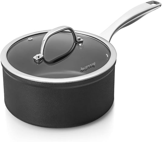 Duxtop Nonstick Saucepans Hard Anodized 2 Quart Sauce Pan with Lid | Aluminum Cooking Pot, PFAS-Free, Oven Safe to 500°F