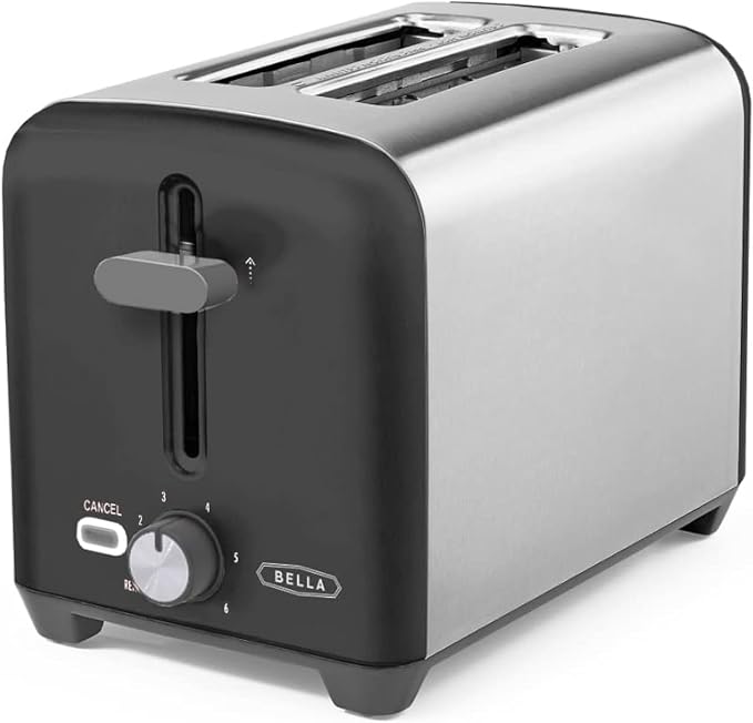 bella 2 Slice Toaster, Wide Slots, Stainless Steel/Black