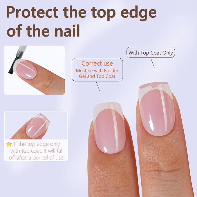 Misssix 150Pcs French Tip Press on Nails, Short Square Pink Gel Fake Nails | No Need to File 3 in 1 Tips Pre-lasting, Gel Fake Nails for Nail Art DIY 15 Sizes