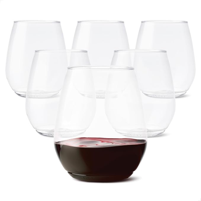 TOSSWARE POP 18oz Stemless Wine Glass Set of 48, Premium Quality, Recyclable, Unbreakable & Crystal Clear Plastic Wine Glasses