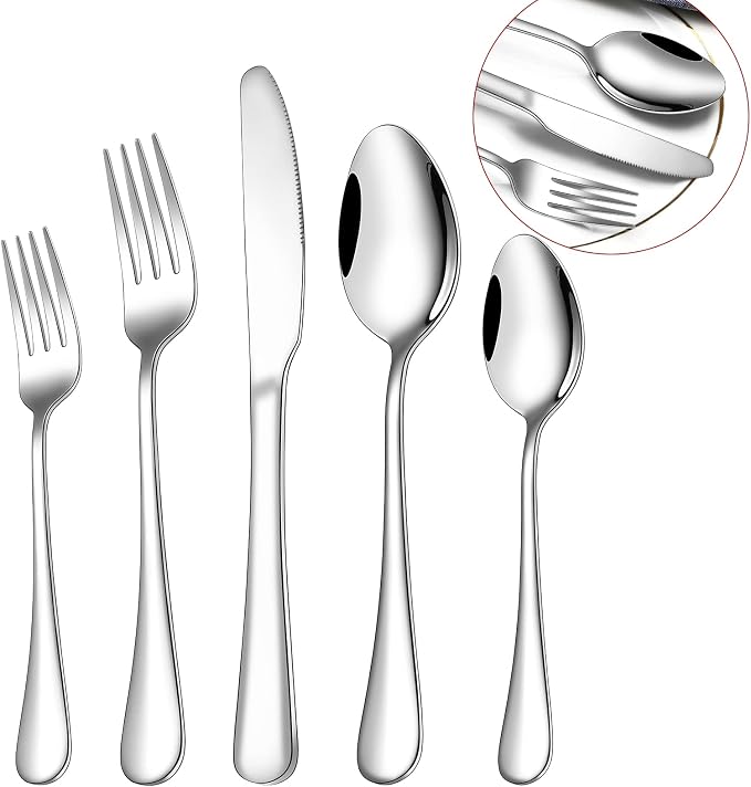 Silverware Set for 8,SANLUNS 40-Pieces Heavy Duty Stainless Steel Flatware Utensils Cutlery Set, Steak Knife/Spoons/Forks, Wedding Housewarming Gift Service for 8,Mirror Polished, Dishwasher Safe
