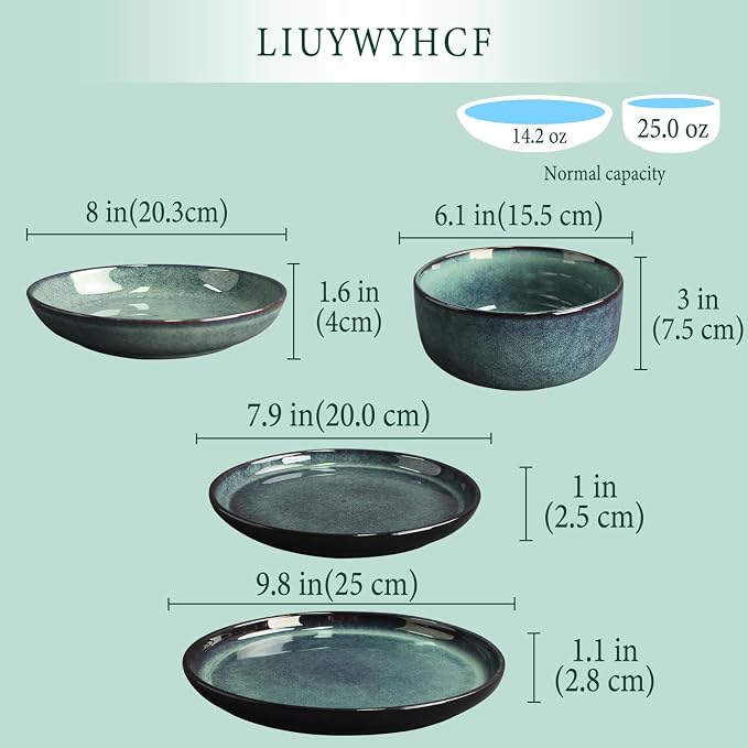 Ceramic Dinnerware Set(16 pcs) Serve 4 people, Plates & Bowls Sets, Reactive Glaze Dishes Set, Chip Resistant and Scratch Resistant, Dishwasher, Microwave Safe, Suitable for dinner, party
