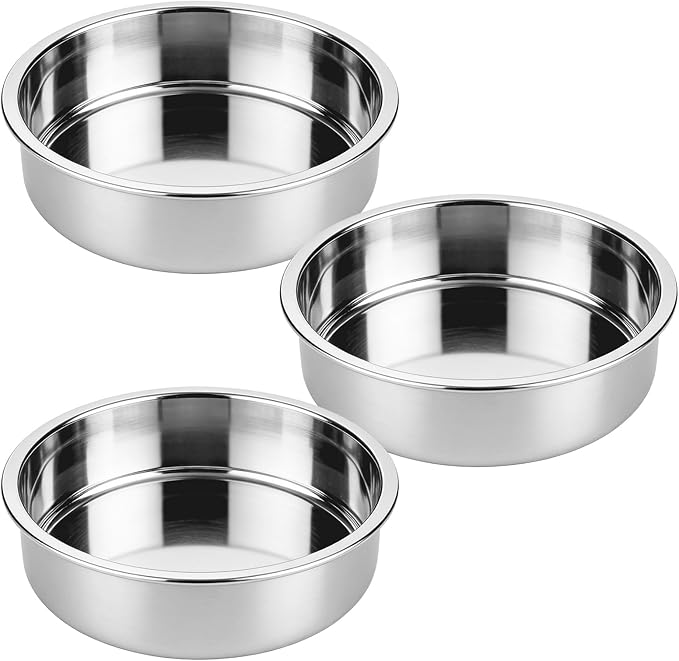 tifanso 3PCS 8" Round Stainless Steel Even Heating Cake Pans for Baking | Stackable Design, Perfect for Layer Cakes Birthday Parties & Weddings, Dishwasher Safe, Ideal for Home Bakers