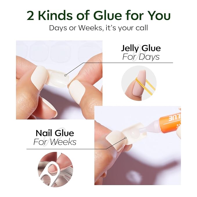 modelones Jewel Green Short Press on Nails, Oval Fake Nails Kit | Press Ons with Nail Glue, Adhesive Tabs, Nail File, Prep Pad, Manicure Stick, 32Pcs 16 Sizes, Summer Women Girl Gift