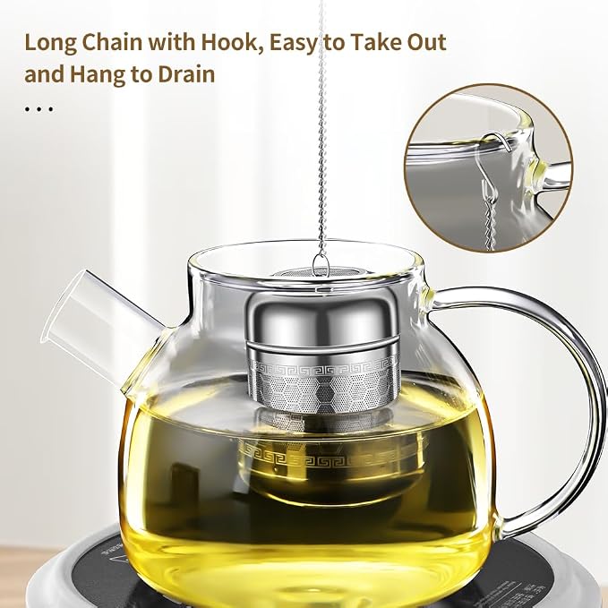 Tea Strainers for Loose Tea, Extra Fine Mesh Tea Infuser, 316 Stainless Steel with Extended Chain Hook, Loose Leaf Tea Steeper for Black Tea, Rooibos, etc (1 Pack - Large)