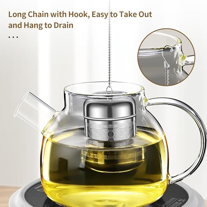 2 Pack Tea Infuser with Drip Tray, Extra Fine Mesh Tea Infusers for Loose Tea, 316 Stainless Steel Tea Strainer with Extended Chain Hook, Tea Steeper (2 Pack - Large)