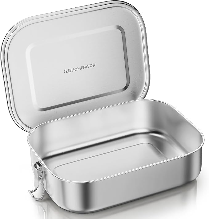 G.a HOMEFAVOR Stainless Steel Bento Lunch Box, 1600 ml/54 oz | Leak-Proof, Dishwasher Safe, BPA-Free, with Lock Clips, Meal Prep, Large Food Container, for Adults