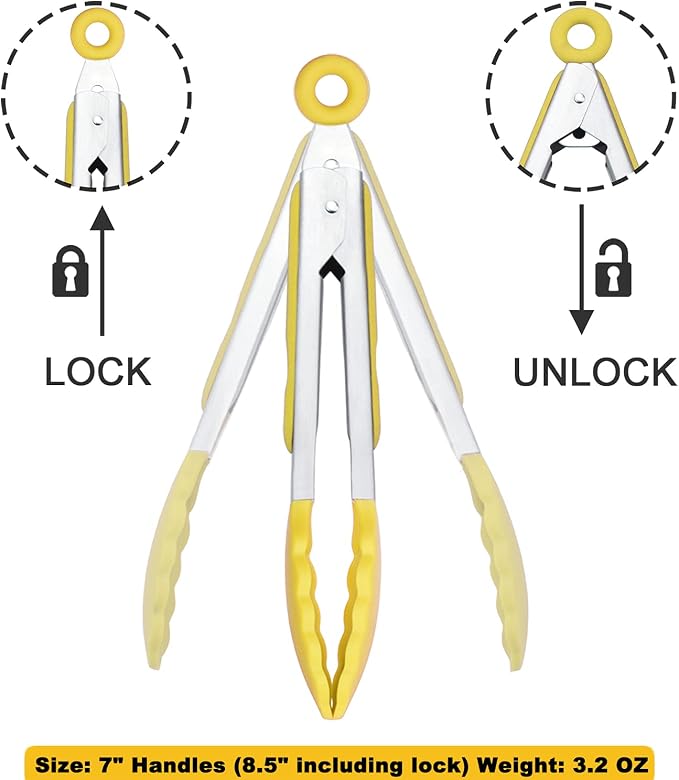 HINMAY Small Appetizer Tongs 7" Silicone Kitchen Tongs, Set of 3 (Yellow)