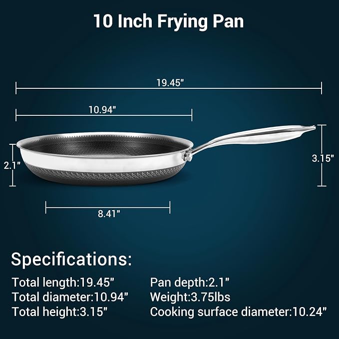 Tri-Ply Stainless Steel Hybrid Frying Pan Set,Ceramic Nonstick Skillet, Induction & Oven Safe 600°F, PFAS/PFOA Free Professional Clad Cookware,8+10+12Inch Set