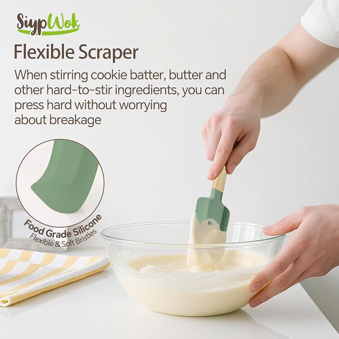 Silicone Spatula Set, Food Grade Rubber Spatula-4 Piece Nonstick Rubber Spatulas, Spoonula, Jar Scraper for Cooking, Baking, Mixing, Frosting - Heat Resistant Up to 600°F (4 Pcs Spatula Green)