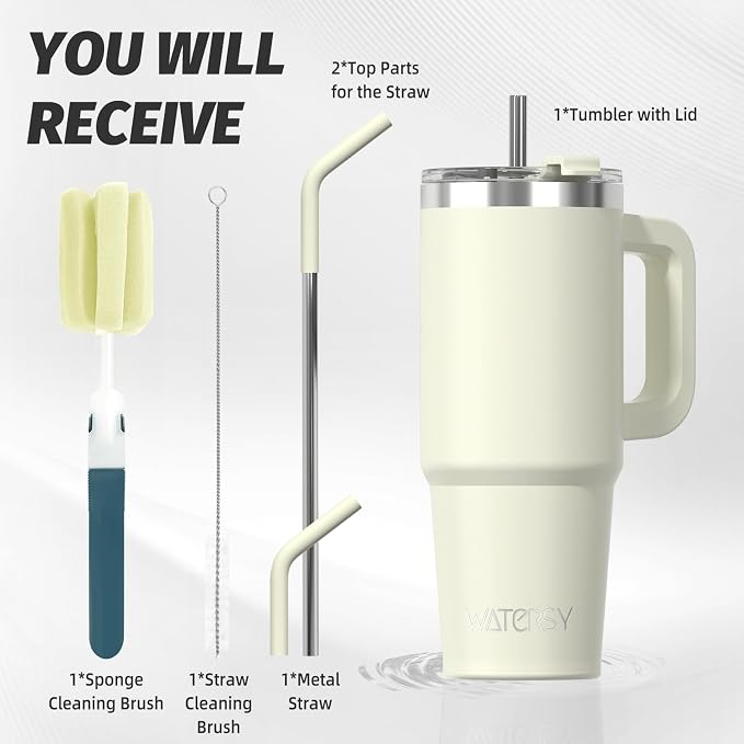 20 oz Tumbler with Handle,Tumbler with Lid and Straw,Double Wall Insulated Cup Stainless Steel Travel Mug(Cold for 34 Hours),Water Bottle for Iced Tea,Coffee,Cold Beverages(Cream White)