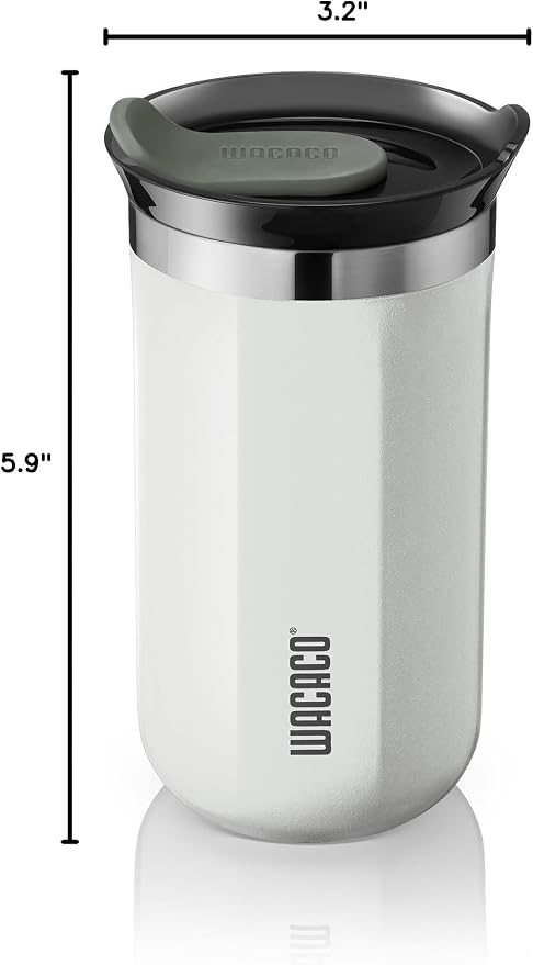 WACACO Octaroma Lungo Vacuum Insulated Coffee Mug, Double-wall Stainless Steel Travel Tumbler With Drinking Lid, 10 fl oz(300ml), Ceramic White