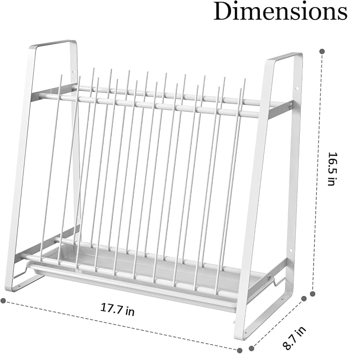 Dish Drying Rack with Drainboard, 11 Slots Upright | 2-Tier Plate Organizer, Countertop/Wall-Mounted Kitchen Dish Holder