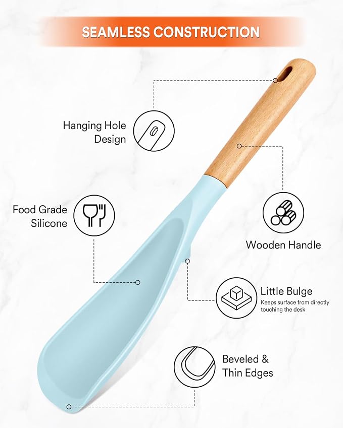 Cooking Spoon and Rice Scooper for Nonstick Cookware,Multi-function | Great for Cooking and Serving, Sturdy BPA-Free Matte Silicone, Wood Handle Spoon for Mixing, Scoop, and Scrape,9.3"+14.3"