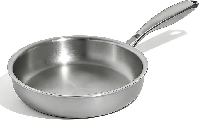 Umite Chef 5 Ply Stainless Steel Frying Pan 8 inch, Non Toxic Professional Stainless Steel Skillets, Dishwasher and Oven-Safe Chef Pan, PFOA&PTFE Free Cookware, Fast & Even Heat, Stay-Cool Handle