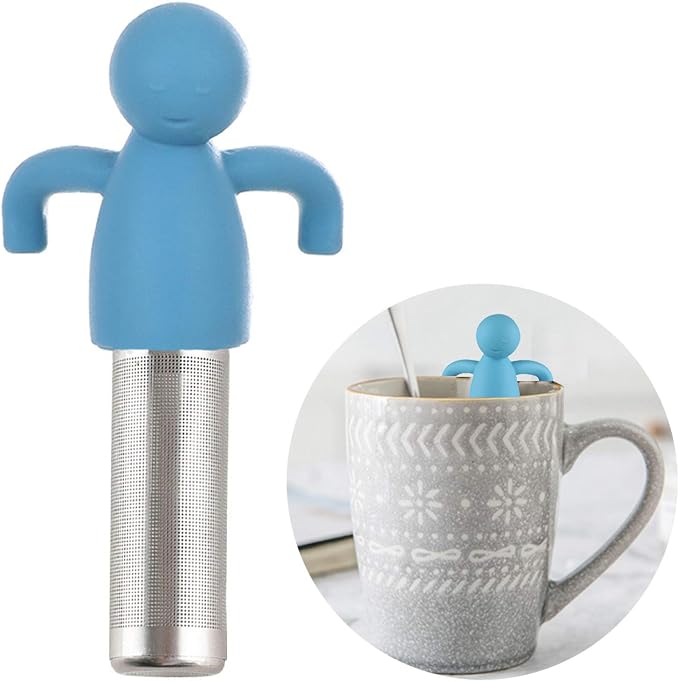 Leden Stainless Steel Tea Infuser for Loose Leaf Tea, Extra Fine Mesh Blue | Stainless Steel Fun Person-shaped Design Tea Strainer Filter with Silicone Handle for Loose Tea Ball for Cup Mug