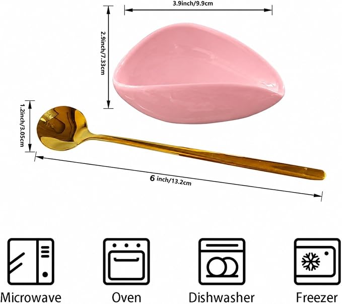 Mini Coffee Spoon Holder, Small Ceramic Spoon Rest for Coffee Stirrers, Teaspoon, Bar Spoon, Coffee Bar Accessories (Pink-Gold Spoon)