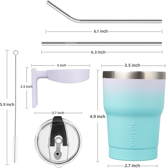 BJPKPK 10 oz Mini Tumbler with Lid, Straw & Handle, Insulated Steel Cup | Small, Spill Proof, Leak Proof, Thermal, Double Wall Vacuum, Sweatproof, Dishwasher Safe, BPA Free, Lavender Green