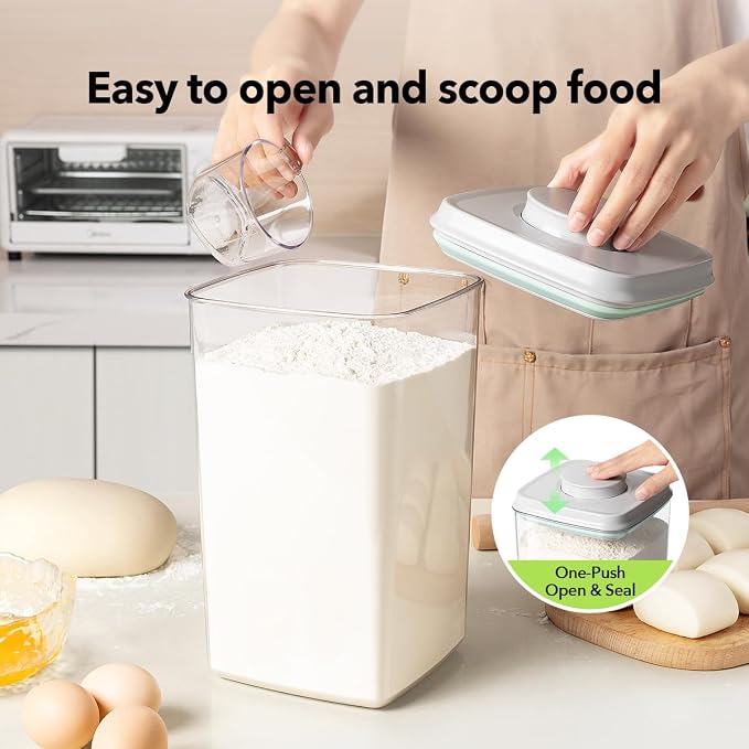 Food Storage Container Sets, 2.8 Qt + 4.2 Qt Airtight Canisters with Lids and 130ml Scoop, BPA-Free Plastic Pantry Containers for Flour, Sugar, Rice