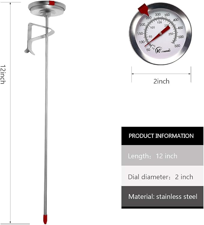 Deep Fry Thermometer with Instant Read,Oil Thermometer(2-Pack),12” Stainless Steel Stem Meat Cooking Thermometer,Best for Turkey,BBQ,Gril