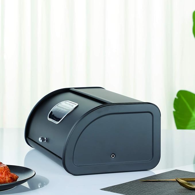 HILFA Stainless Steel Bread Box with Roll Up Lid with Window