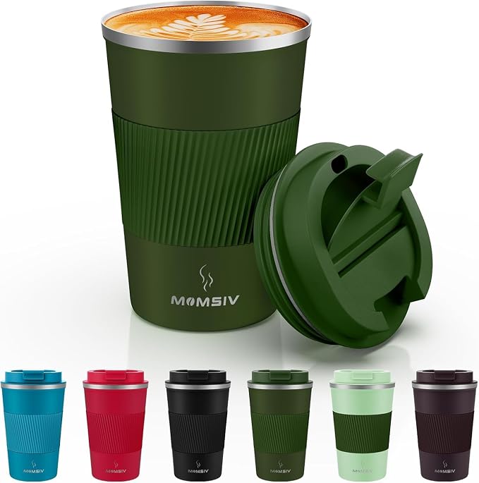 MOMSIV 12oz Travel Coffee Mug, Insulated Coffee Cup with Leak Proof Lid | 6-Hour Heat Retention, 360°Leak proof, Vacuum Stainless Steel Double Walled, BPA-free, Reusable And To Go Coffee Mug