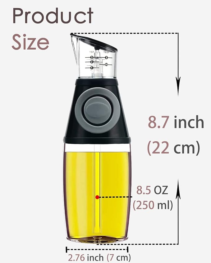Oil Dispenser Bottle with Measuring Scale, 8.5oz | Measuring Scale Pump, Clear Glass, Olive Oil Dispenser Oil Sprayer, Refillable Oil and Vinegar Dispenser