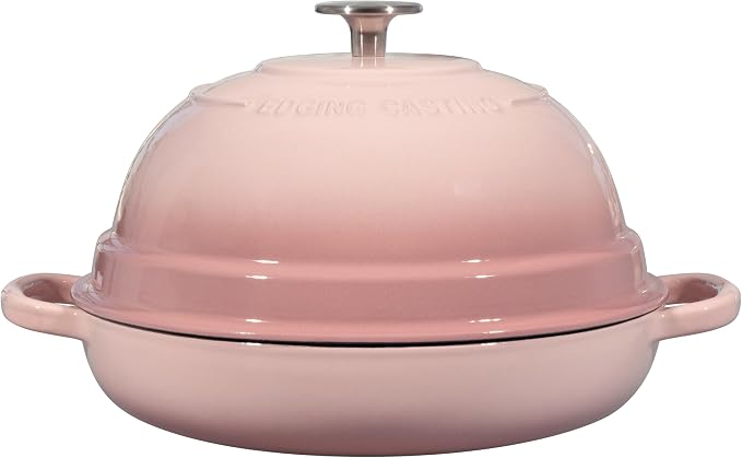 EDGING CASTING Enameled Cast Iron Dutch Oven Pot with Lid, Round Bread Oven for Homemade Sourdough Bread Baking, 6 Quart, Pink
