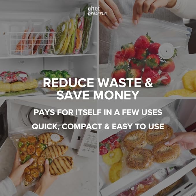 Chef Preserve Reusable Vacuum Sealer Bags for Food - 30 BPA-Free Medium (10 x 11 in) Food Storage Bags, Freezer, Microwave - Odor-Resistant, Leak-Proof - Compatible with Chef Preserve Vacuum Sealers