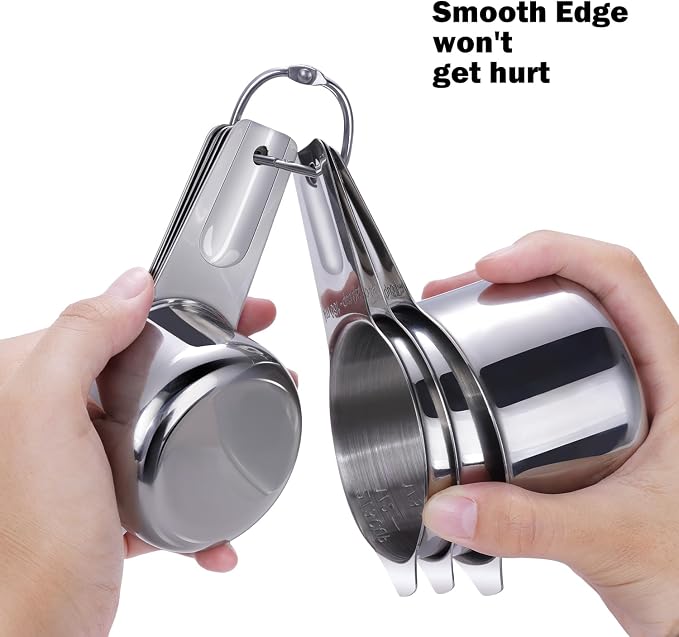 Measuring Cups Set, 7PCS Stainless Steel Engraved Markings Kitchen | 304 food-grade steel, dual-scale markings, one-piece construction, nesting storage, dishwasher safe, dry & liquid ingredients