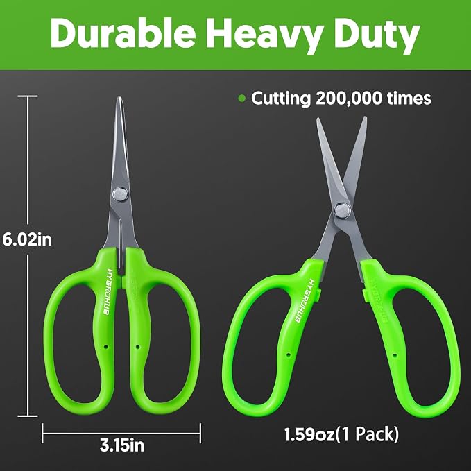 Garden Scissors, 2 PCS, 6-in, Non-Stick Coated Steel, Straight Blades | Sharp Pruning Shear, Gardening Tools, Garden Snips for Plants, Herbs, Flowers in Grow Tent and Hydroponics, Easy to Clean